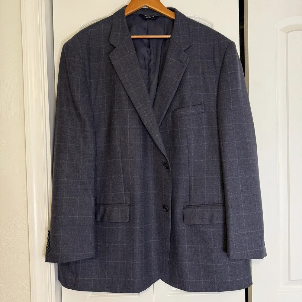 Joseph & Feiss Gold 52R Mens Sport Coat Jacket Blazer Gingham Plaid Gray